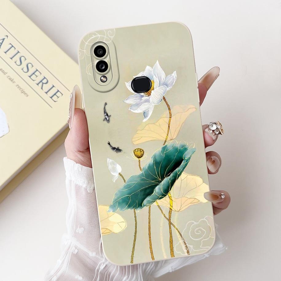 For Samsung Galaxy A10 A10S M01S Phone Case Fashion Flower Back Cover Liquid Silicone Protector on Samsung A 10 Shockproof Funda