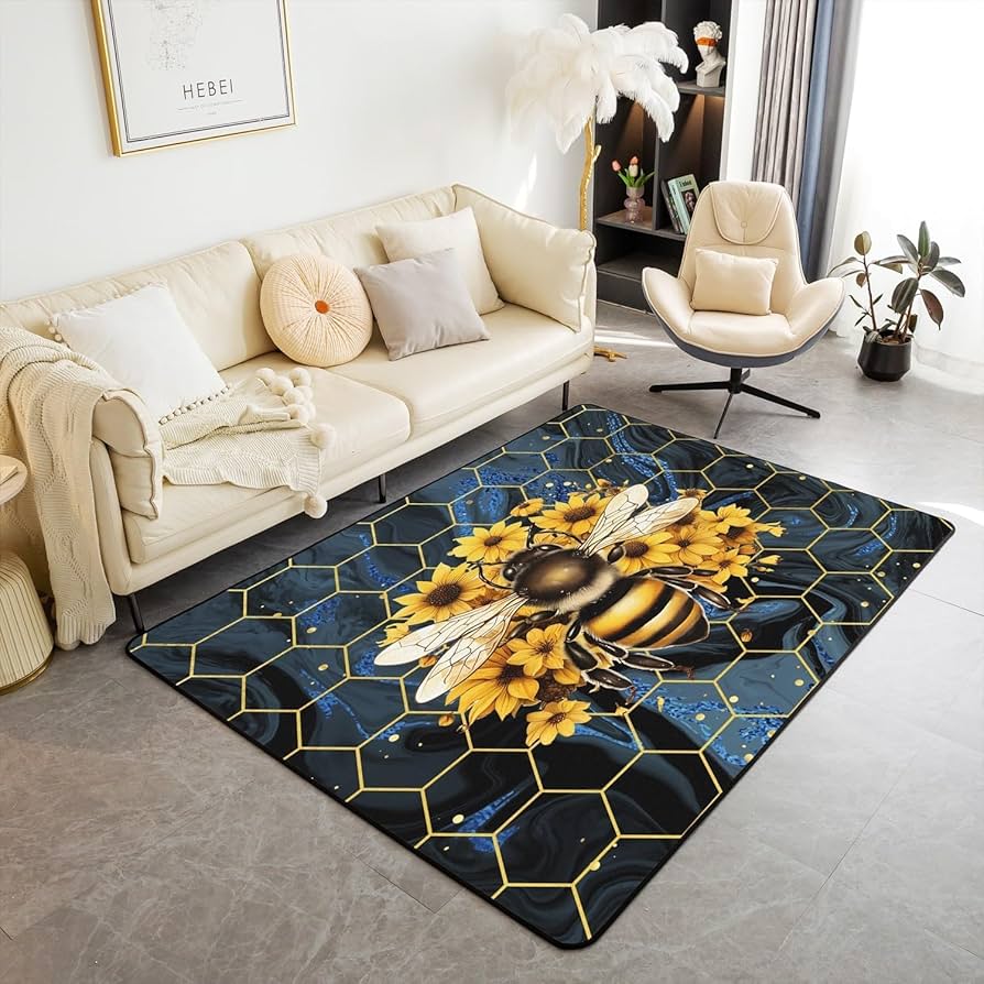 Funny Bee Flowers Carpet Cartoon Animal Area Rug Living Room Girls Bedroom Bedside Dorm Soft Floor Mat Home Entrance Door Mat
