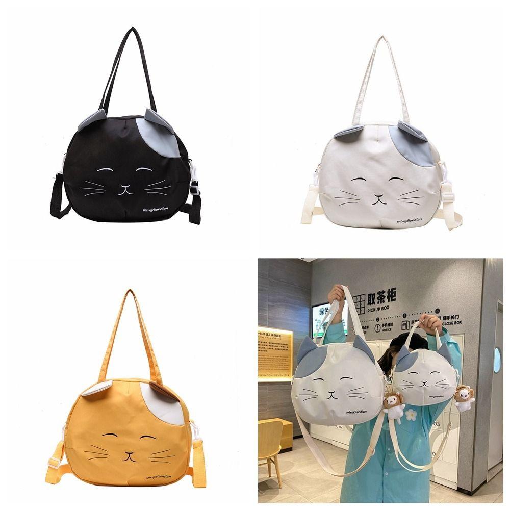 

College Style Handbag Large Capacity Crossbody Bag Nylon Prints Cat Messenger Bag Outdoor S-Yellow
