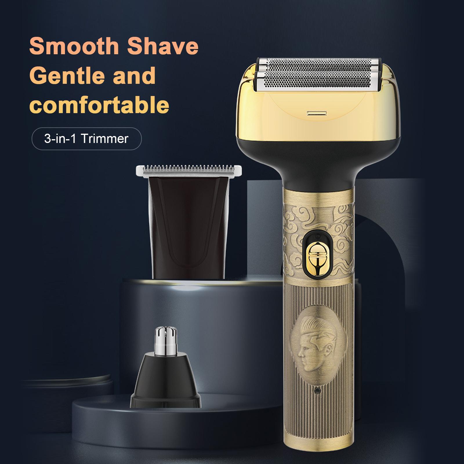 

Reciprocating Electric Nose Hair Clipper Vintage Barber 3 in 1 Multifunctional Grooming Tool for Men Gold