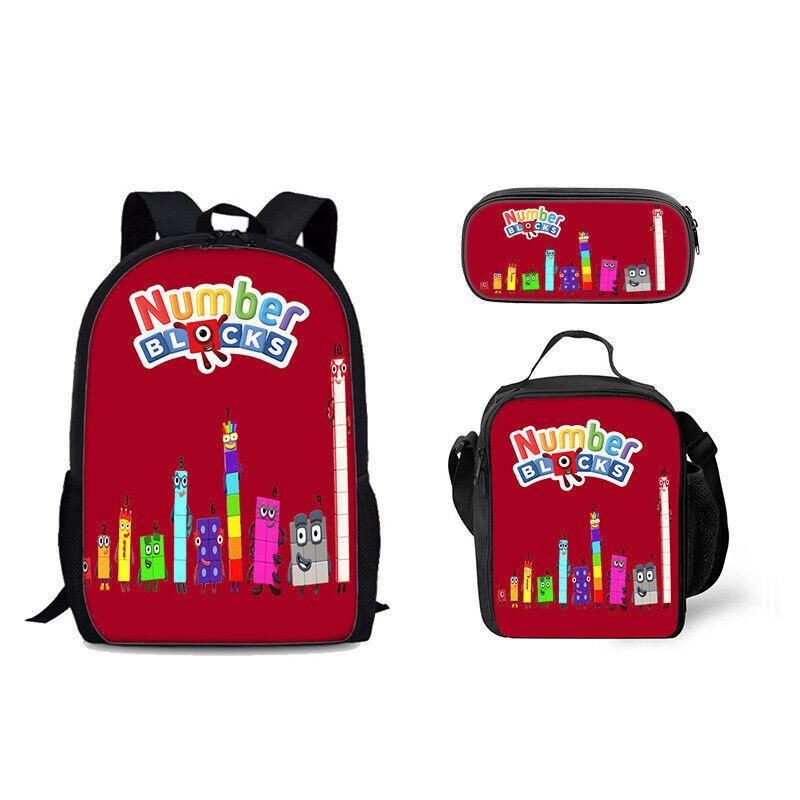 Digital Building Block Backpack Numberblocks Student Schoolbag Cartoon Backpack Satchel Pencil Case Three-Piece Set