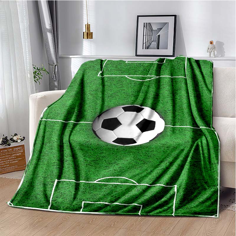 Soccer Football Field Print Flannel Blanket Soft Warm Throw Sofa Bedroom Game Room Birthday Gift Indoor Home Bedding Decor