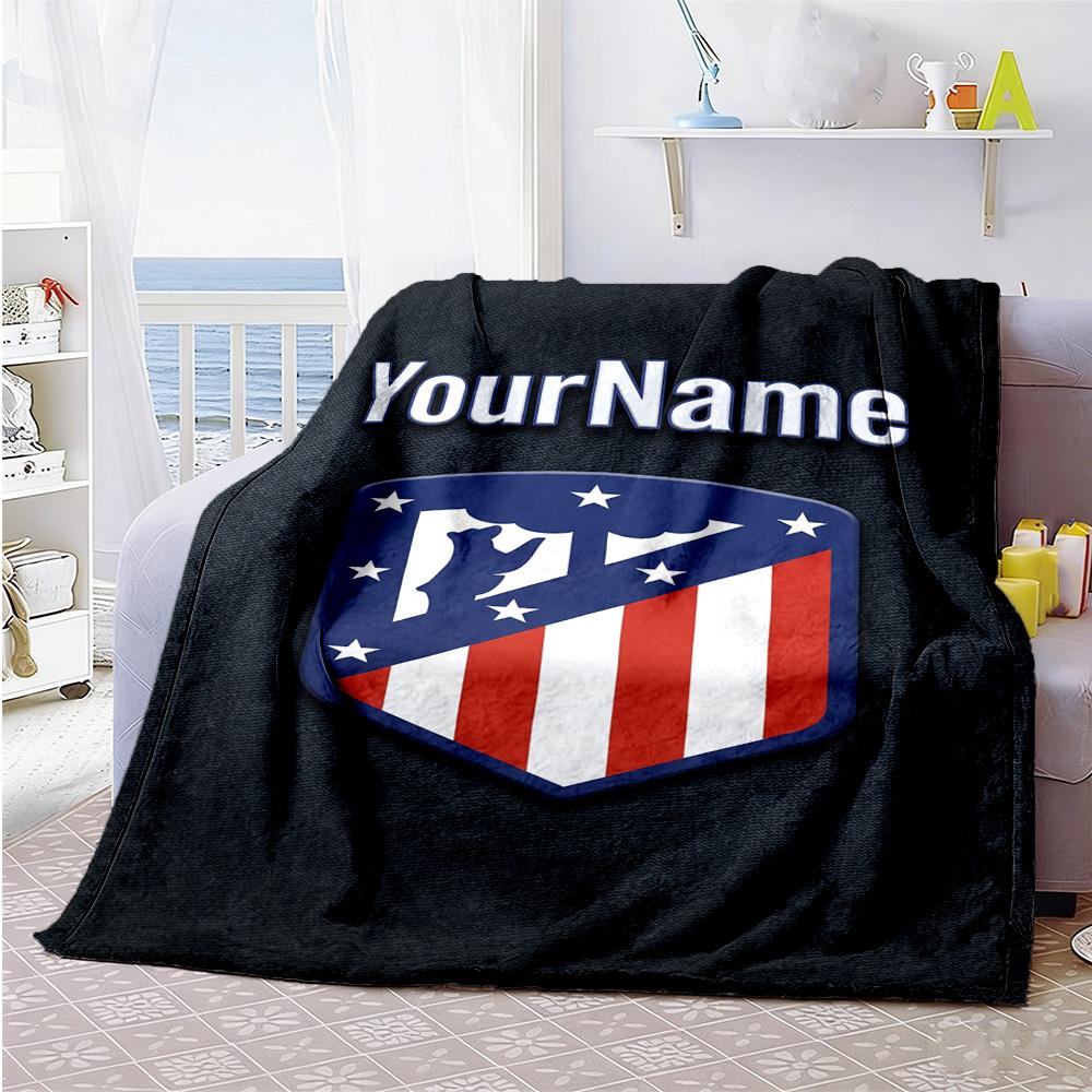 Atletico Madrid Customize Text Blanket Gift Customizable Blanket Comfortable Perfect for Office Chair Nap Livingroom Picnics Four Seasons Universal
