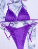 Women's Swimsuit Solid Color Creasing Halter Neck Sexy Side Ties High Waist Bikini Beachwear Bathing Suits