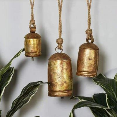 Retro Style Copper Cow Bell Hanging Lanyard Wind Chimes Handmade Shabby Country Vintage Brass Cow Bells Ornament