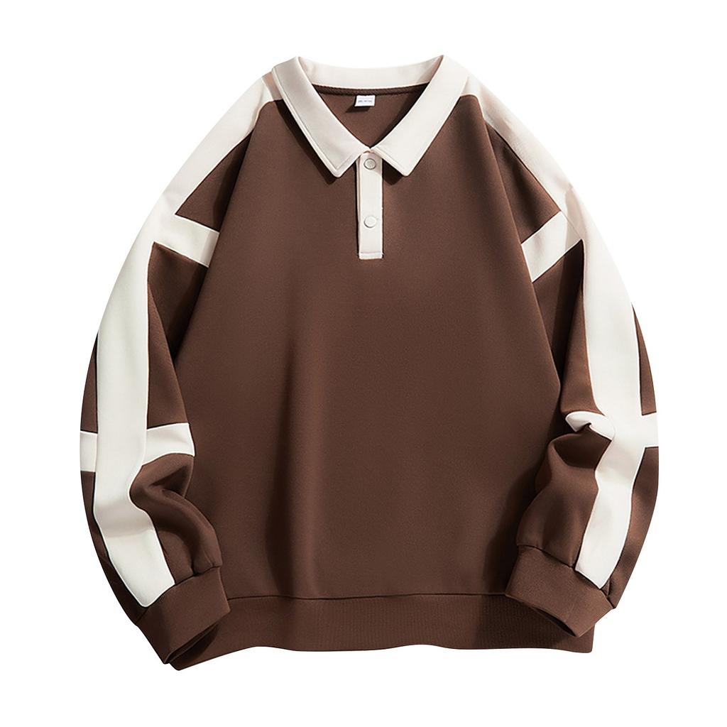 Men's Sweatshirt Lapel Drop Shoulder Sweatshirt Fashion Trend Color Block Collar Tube Neck Pullover