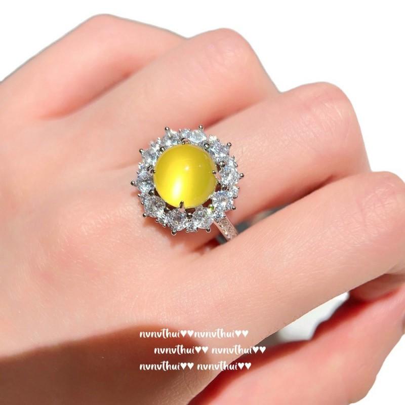 Vintage-Style Yellow Chalcedony Flower Charm Bracelet Earrings Set 18K Gold Plated Handmade Jewelry Women