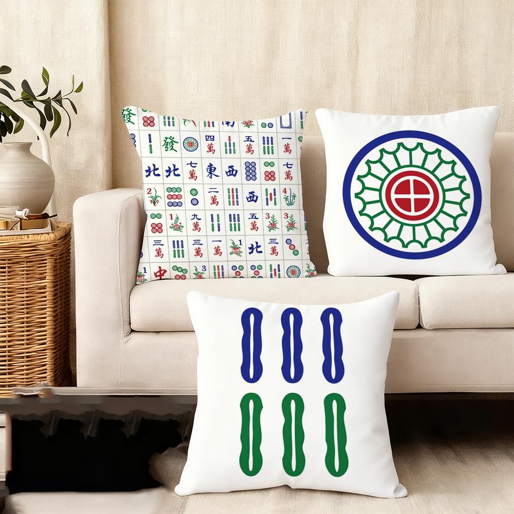 Cute Mahjong Cushion Cover Pillowcase Ultra Soft Skin Friendly Fabric Cloud Like Comfort & Concealed Zipper