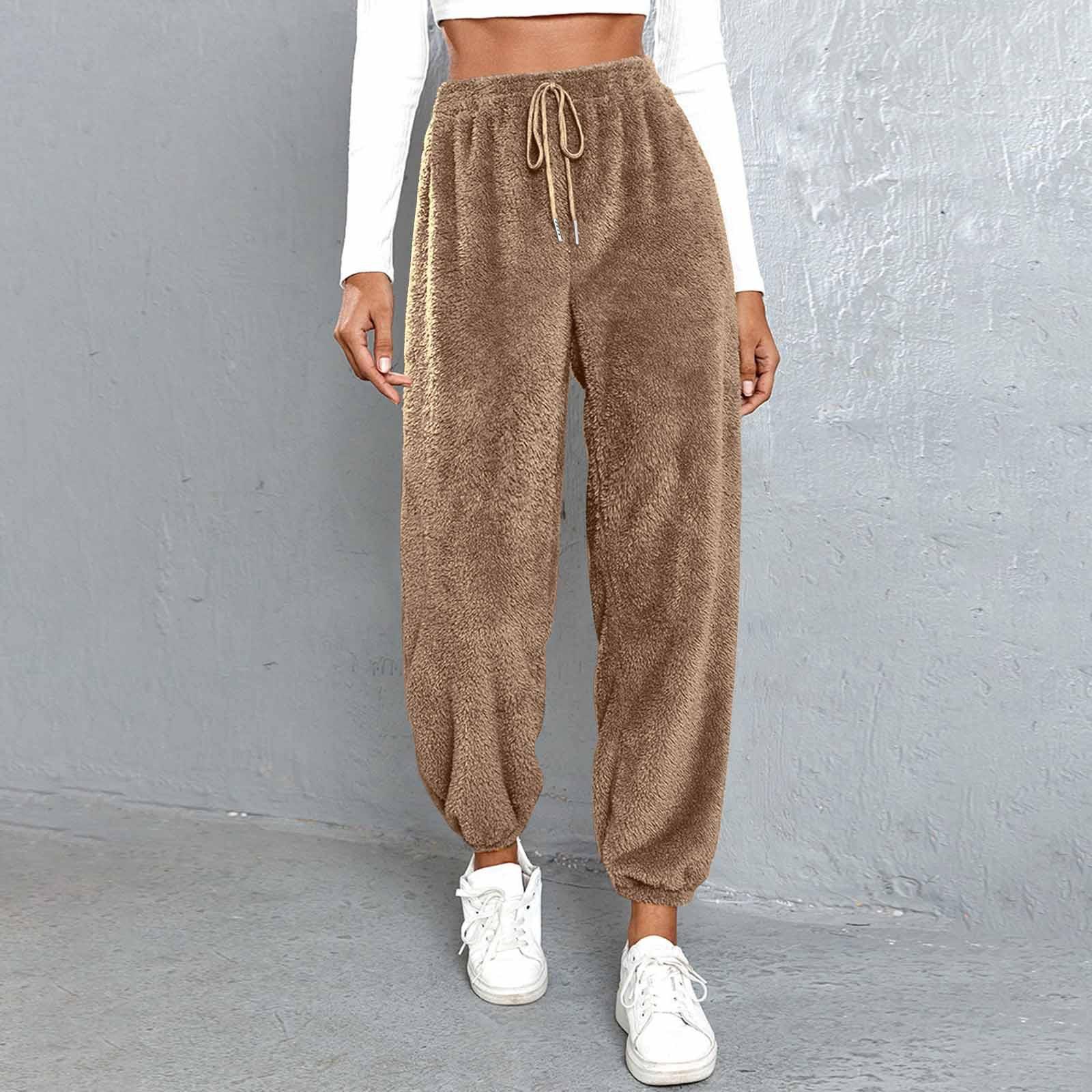 

Женские плюшевые повседневные брюки, свободные удобные флисовые теплые домашние брюки M кофейный