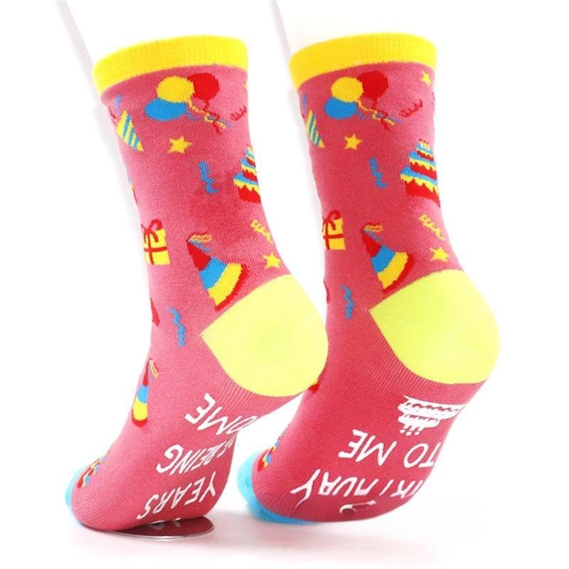 Festival Jacquard Socks with Blessing Letters Soles for Women Men Teens Aged 18 to 21 Cotton Birthday Party Hosiery