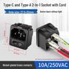 Embedded AC C13 Power Socket with Black 2-Pin Switch, Snap-Fit, Three-Hole, 10A 250V
