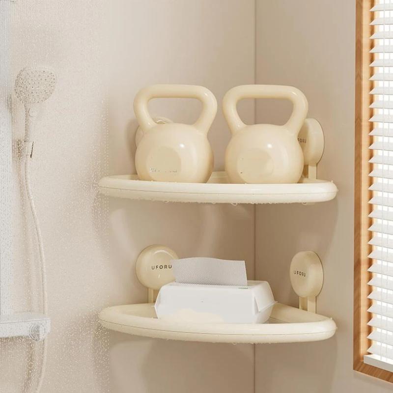 Adhesive Suction Cup Corner Shower Shelf With No Drilling Perfect For Bathroom Toiletries And Skincare Storage