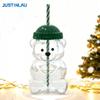 JUSTINLAU Bear Glass Cup with Straw&Lid Coffee Mug Cute Cartoon Creative Glass Juice Cup Tea Cup Drinkware Gift Coffee Cups