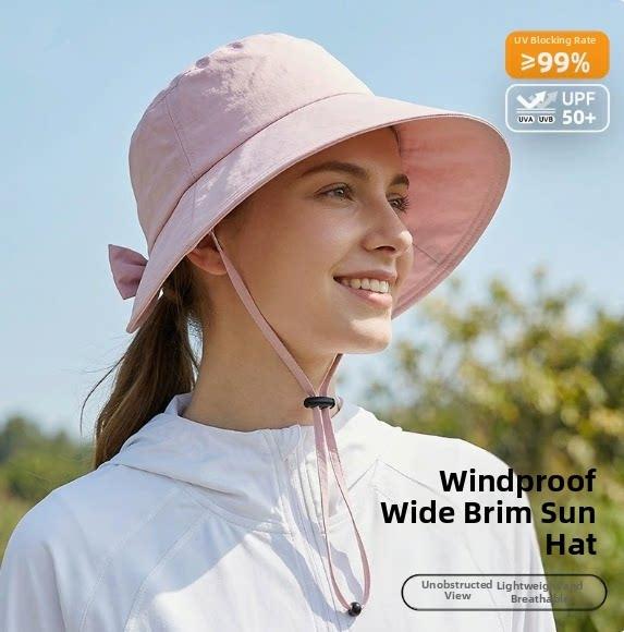 Breathable Windproof Wide Brim Sun Bucket Hat For Women With Ponytail Hole Breathable Sun Hat For Outdoor Summer Travel