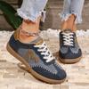 Damen Sneaker Nahtlinie Wildleder Denim Blau Freizeit Vulkanisierte Schuhe Runde Zehenpartie Schnürung Bequeme Flache Schuhe für Damen