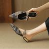 Fashion Shoes Woman 2025 Loafers Female Slippers Thin Heels Flock Luxury Slides Cover Toe Med New Designer Flat Fabric Fashion Elegant