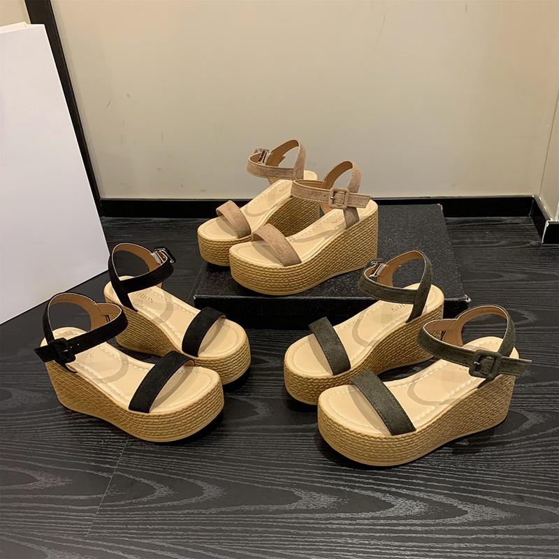 WTEMPO Dámské sandály se silnou podrážkou semišové přezka a šikmé podpatky příležitostné všestranné sandály proti skluzu dropshipping velkoobchod