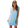 Solid Color V-neck Hollow out Dress Women Solid V-neck Hollow Loose Dress