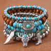 Middle Eastern Ethnic Feather Bull Head High Boots with Turquoise Pendant for Women