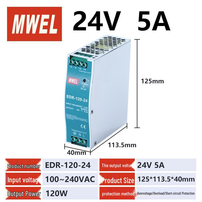 240W DIN Rail Power Supply Transformer, 24V to 12V DC