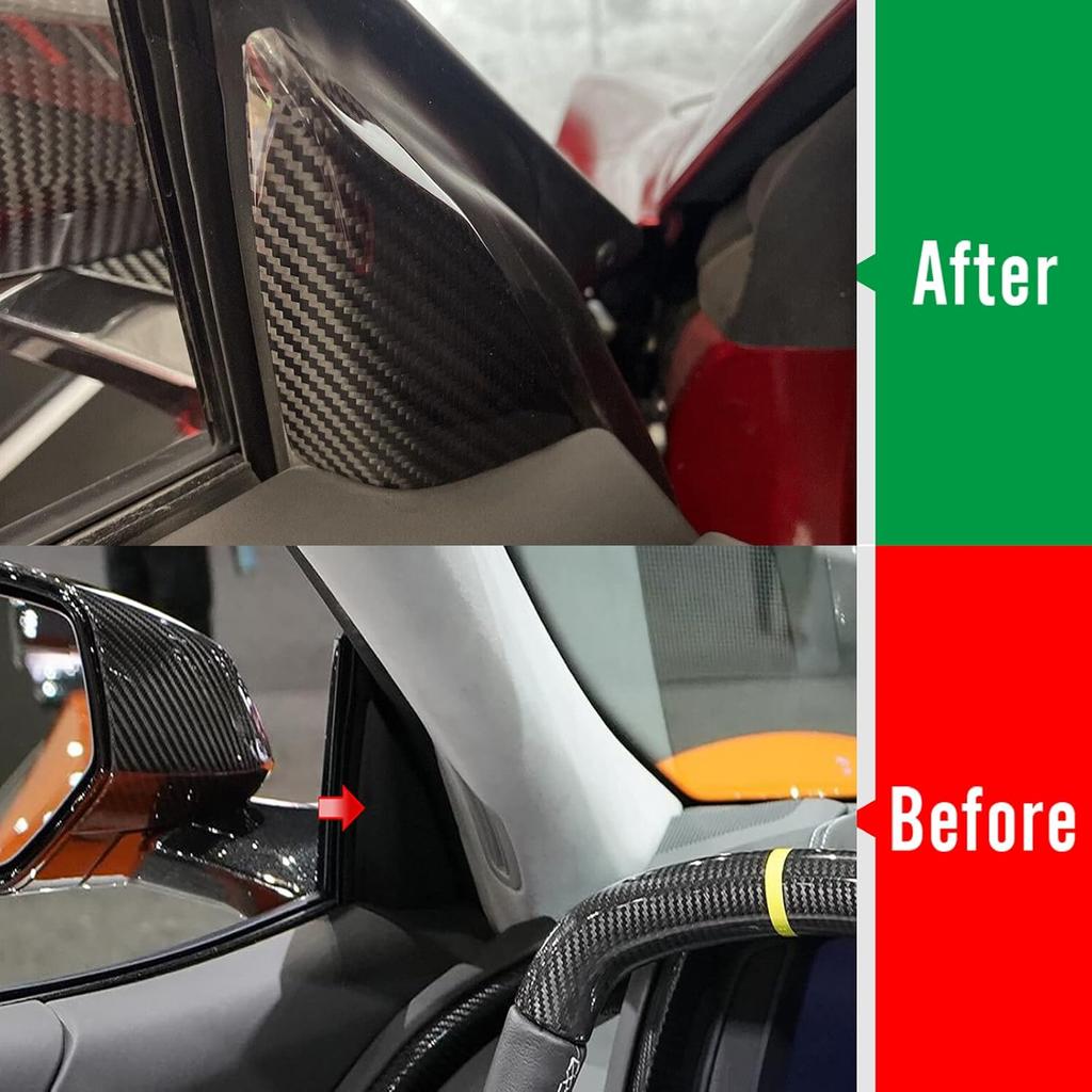 2pcs Car Front Inner A Pillar Trim for Corvette C8 Z51 Z06 Stingray HTC 2020 2021 2022 2023 2024 2025 2026,Genuine Carbon Fiber Window Triangle Cover