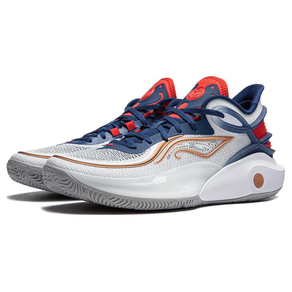 New LINING CJ 3 Basketball Shoes Men Low Top Standard White/Navy ABAU007-1
