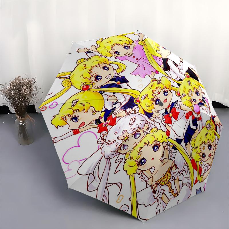1pc Sailor Moon Chibi Characters Umbrella, Automatic Open with Foldable Design for Outdoor Use, Perfect Gift for Fans and Travelers.I005