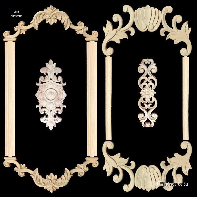 European Solid Wood Applique Door Core Floral Wall Decoration with Dongyang Wood Carving Model E 14x5cmx1.0 thick