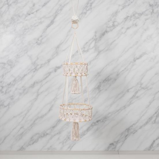 Piętrowy Boho Wiszący Koszyk na Owoce Koszyk Pleciony z Bawełnianej Liny Wieszak na Owoce Pleciony Kosz na Rośliny na Owoce Warzywa Wystrój Domu Balkonu Ogrodu