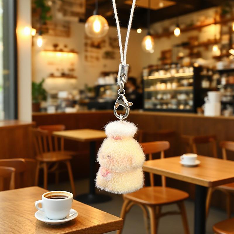 Cute Flocked 3D Resin Bear Keychain Sweet Creative Student Phone Chain Pendant Bag Accessory Phone Strap Gift