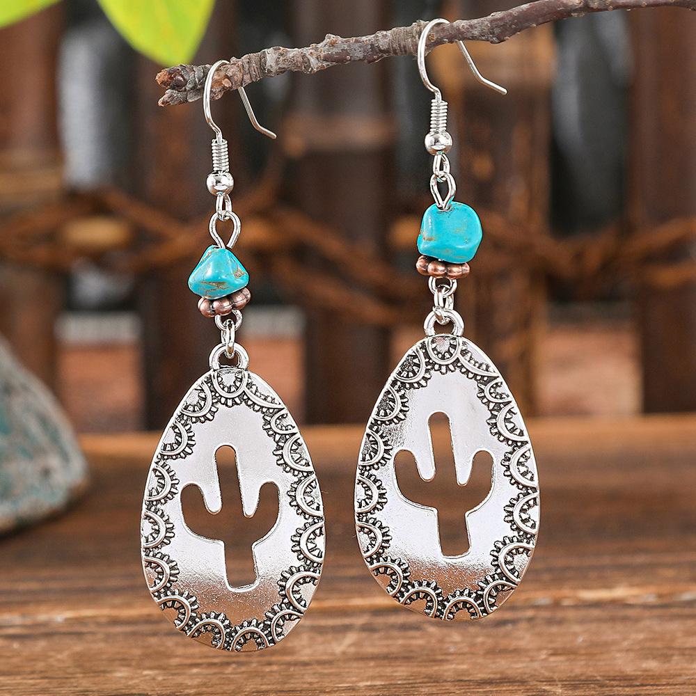 Bohemian Turquoise Dangle Earrings Vintage Silver Tree Of Life Teardrop Spiral Ethnic Drop Earrings For Women Jewelry