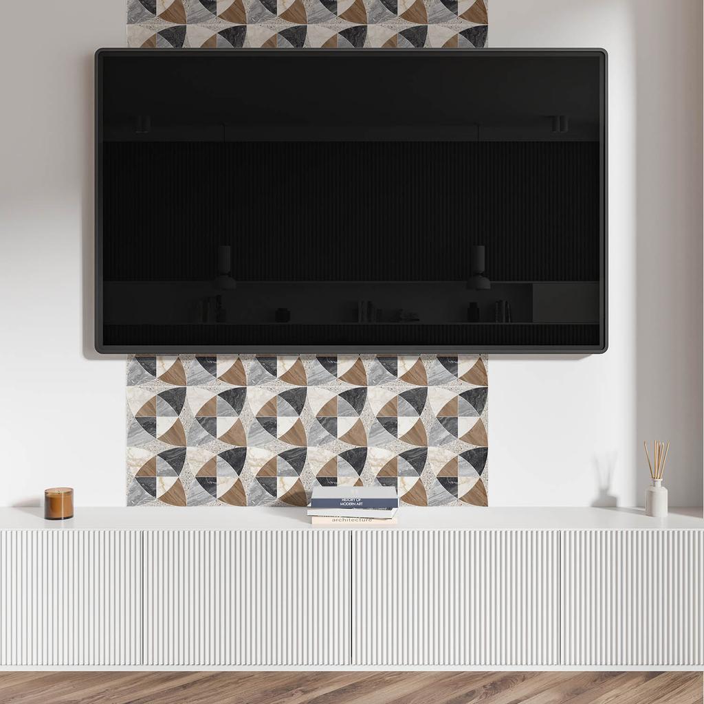 Pack of Self-Adhesive Vinyl Tiles with Print Geometric Tile Pattern 9x30x30 Cm