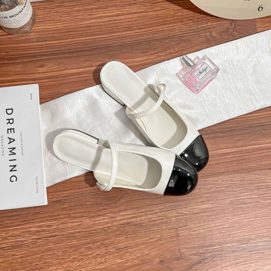 2025 summer new empty single shoes women wear high-end bag head cool slippers women's Mary Jane color matching women's shoes