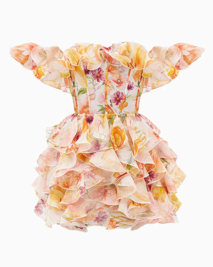 2026 Floral French Oil Painting One-Shoulder Backless Slimming Dress Medium