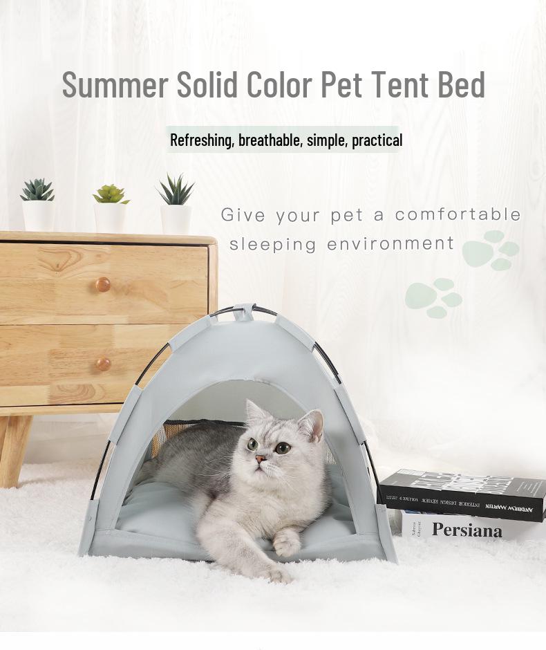 Custom Summer Cooling Pet Bed & Tent: Breathable, Foldable, Solid Color, Minimalist Design
