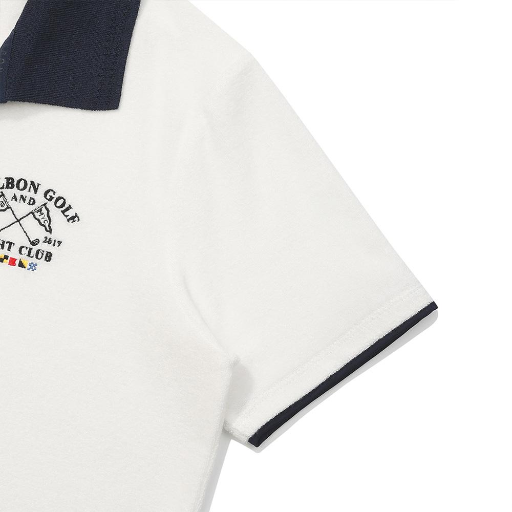 MALBON GOLF Color Block Open Collar T-Shirt Off White (Woman)