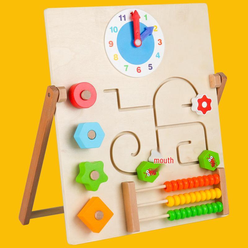 

Детская многофункциональная деревянная развивающая доска: Часы, Шестерни на шнурке, Ксилофон, Игрушка для сопоставления форм.