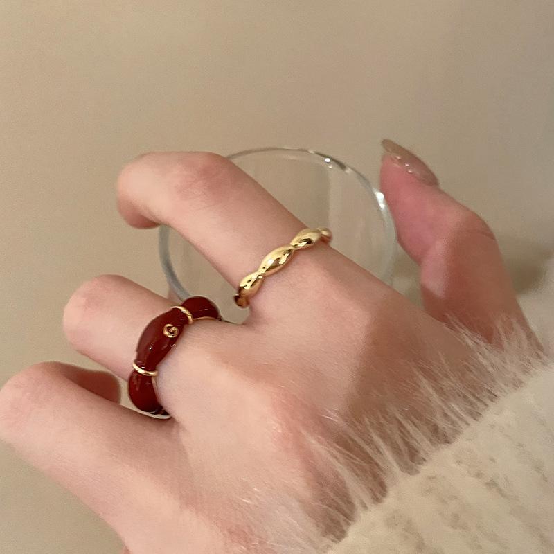 Anéis vintage vermelhos com gotas esmaltadas para mulheres, moda bambu, nó, anel aberto, noivado, casamento, joias, moda, presentes para namorada