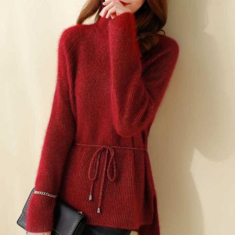 

Женский однотонный пуловер, вязаный свитер, женская водолазка с длинным рукавом, толстая зима One Size красный