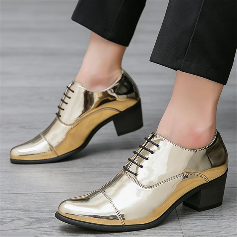 Fashion Cuban Lace Up Mirror Patent Leather Height Increasing Shoes For Men  Formal Wedding Prom Homecoming Footwear