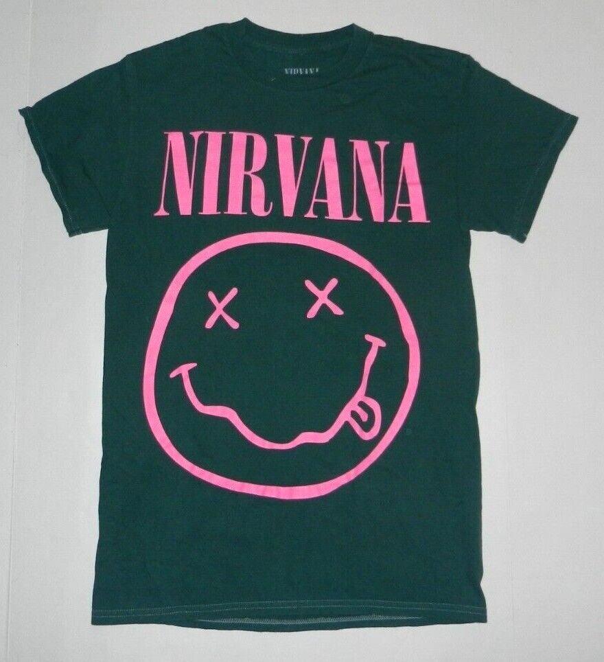 26 Grunge Band Nirvana Pink Smiley Graphic Green Tee Shirt New Unisex T-Shirt XXL
