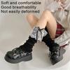Elegant Ribbed Knit Stretch Leg Warmers Boot Cuffs Ruffled Lace Trim Bowknot Leg Cover Over Calf Long Socks for Women