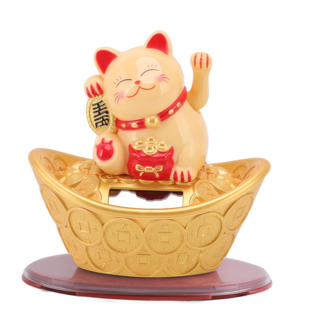 Solar Energy Lucky Cat Ornament Solar Wealth Welcome Waving Hand Fortune Cat Statue for Home Car
