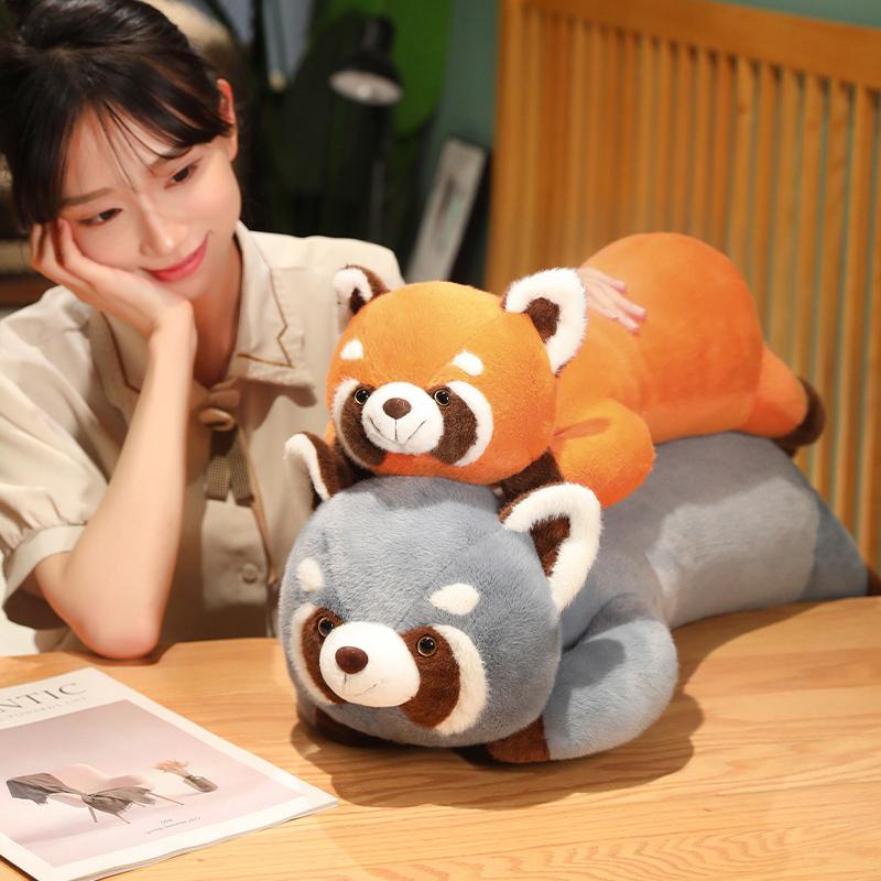 New Stuffed Anime Figure Doll Red Panda Plushie Doll Fluffy Hair Raccoon Animals Hug Throw Pillow