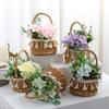 Hand Woven Wicker Basket Rattan Flower Basket for Festival Wedding Party 13x13x23cm Yellow