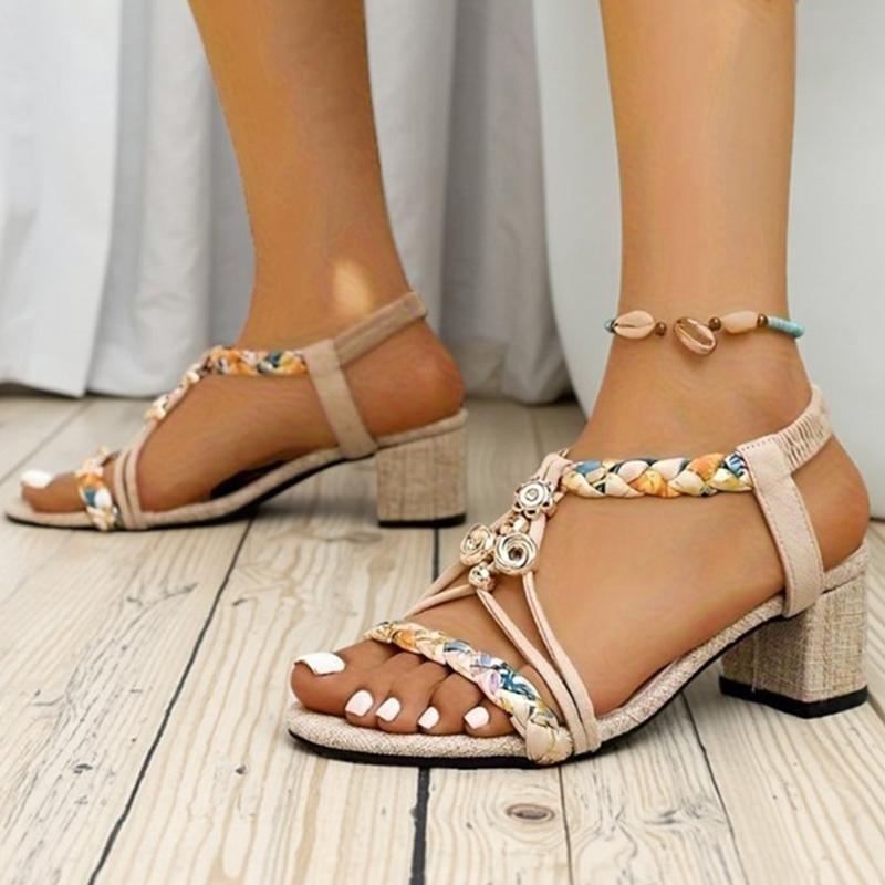 Fashion Summer Bohemian Beach Open Toes Sandals for Women Casual Patchwork Square Heel Roman Sandles Woman Plus Size Women Sandals