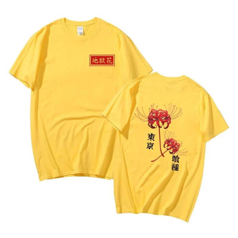 Japanese Unisexga Unisex Women Fashion Kanekiken T-shirts Anime Tokyo Ghoul Spider Lily Print Tshirt Unisex Women Harajuku Casual T Shirt