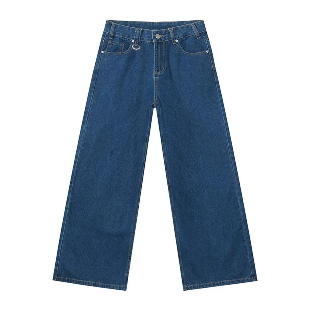 Men's Denim Pants Old Blue Washed Male Jeans Straight Casual Menwear Loose Wide Leg Trousers New Fashion