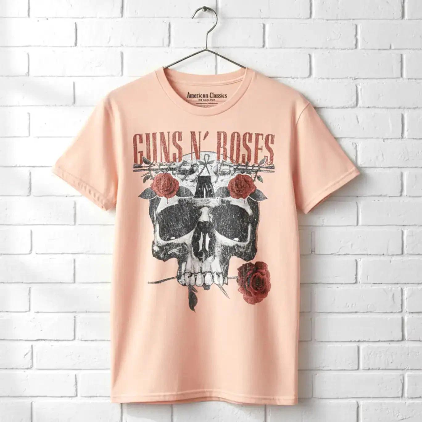 Guns N Roses Flower Skull Men s T Shirt M
