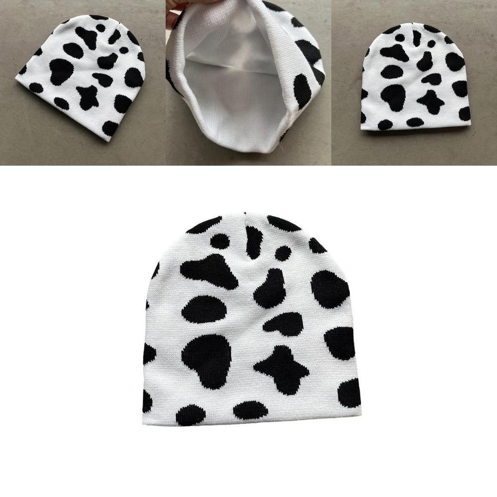 Strickmütze für Damen mit Kuhmuster Warme Wintermütze für draußen